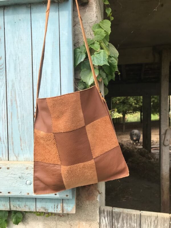 Sac en cuir patchwork marron