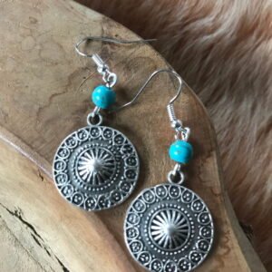 Boucles ethniques bouclier et perle turquoise