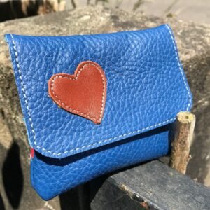 Porte-cartes en cuir bleu et marron