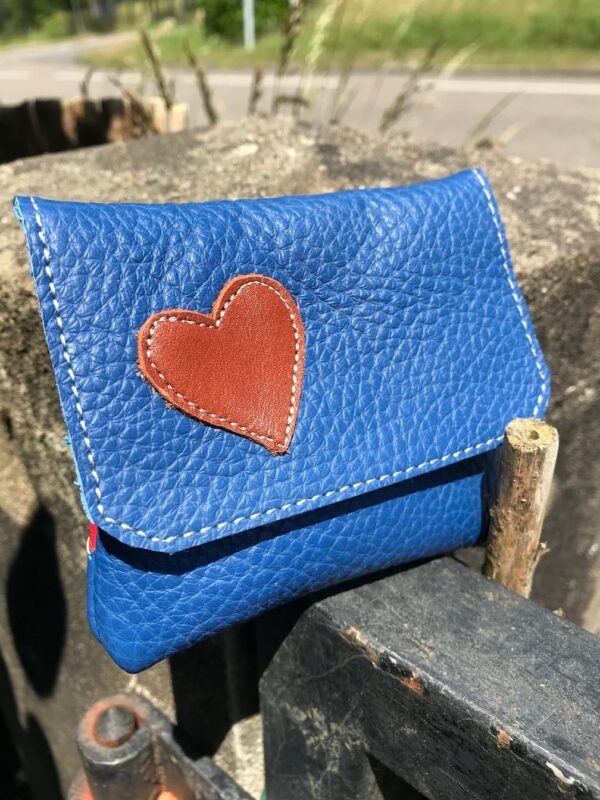Porte-cartes en cuir bleu et marron
