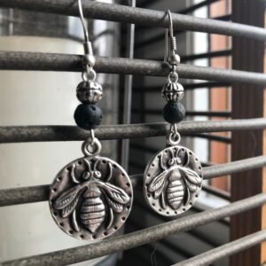 Boucles d'oreilles abeilles avec perles en pierre de lave