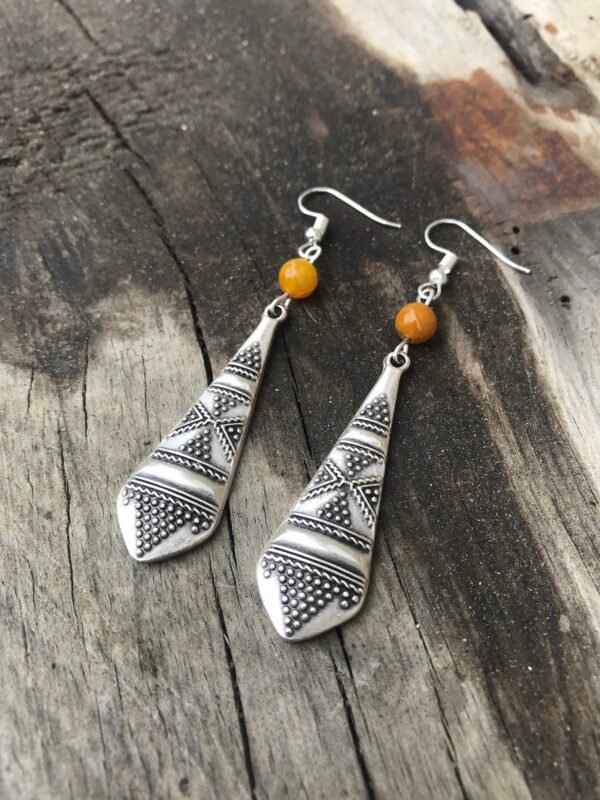 Boucles gouttes ethniques perles agate naturelle jaune