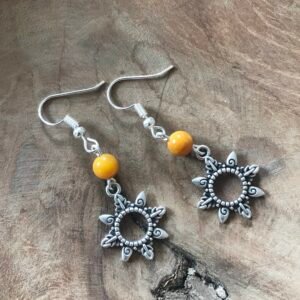 Boucles d'oreilles soleil ethnique avec agate naturelle miel