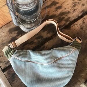 Sac banane velours côtelé bleu et kaki