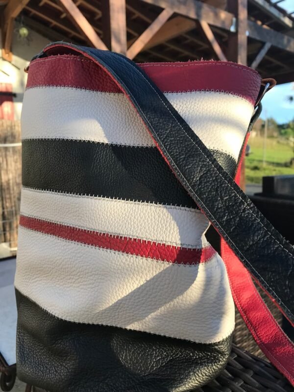 Sac en cuir ALO bandes rouge blanc noir