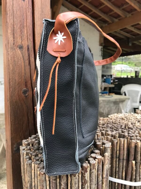Sac en cuir noir et gris vu côté