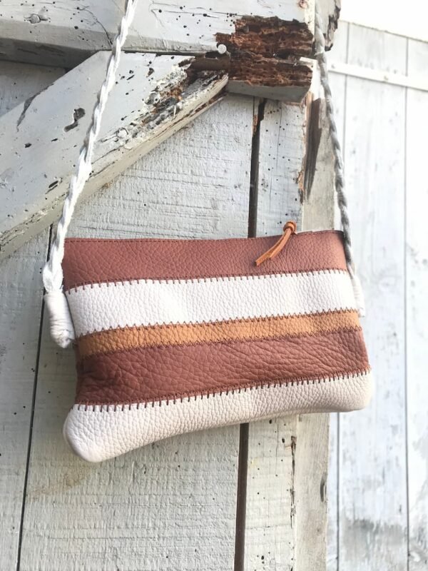 Petit sac en cuir à rayure beige et marron