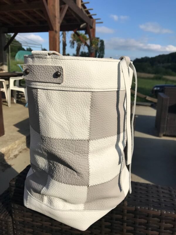 Sac DAMIER en cuir blanc et gris