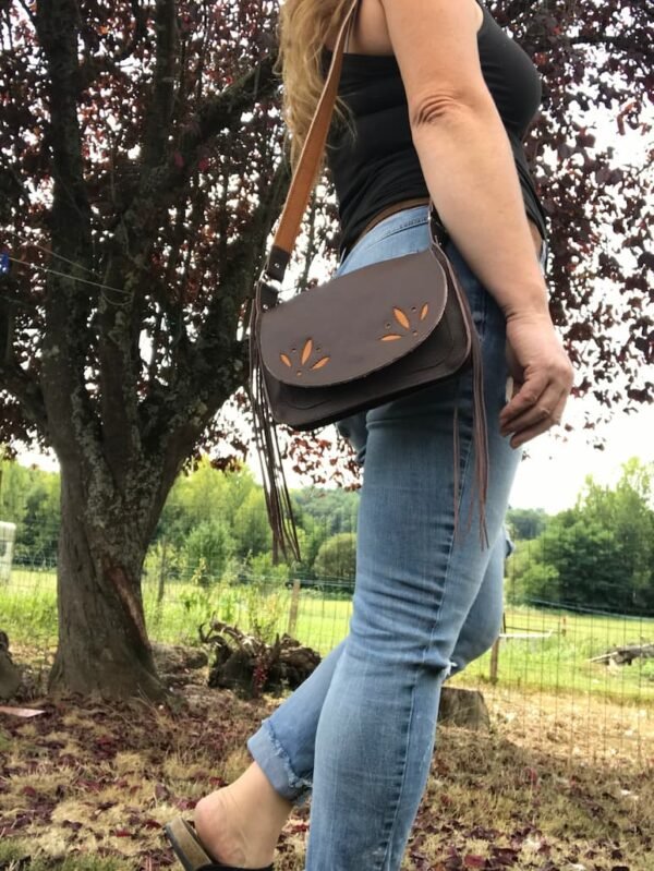 sac en cuir WINONA marron avec franges