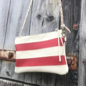 Petit sac en cuir rayé rouge et blanc