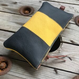 Pochette en cuir bicolore jaune et noir