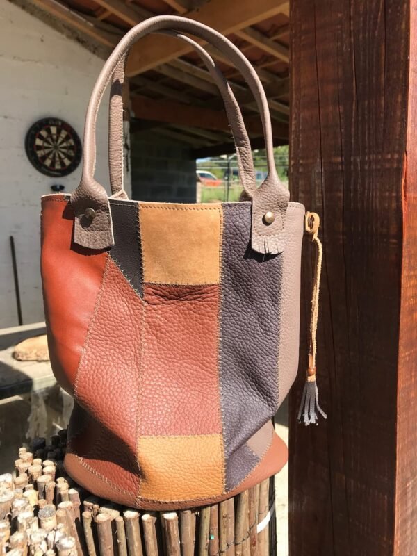 Sac en patchwork de cuir marron KITI – Image 3