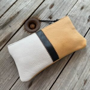 Pochette en cuir gris ocre et noir