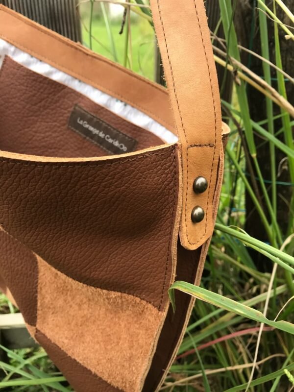 Sac AMAROK en cuir marron chocolat détails