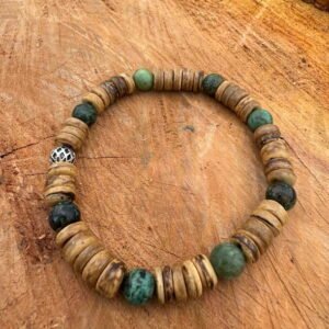 Bracelet en perles de coco et turquoise africaine