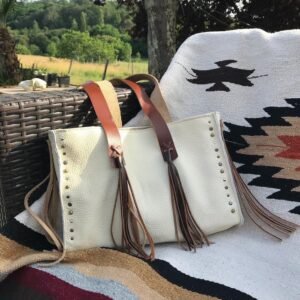 Sac en cuir beige HALONA avec franges