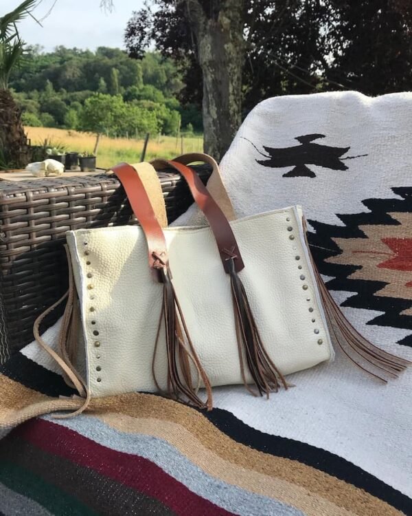 Sac en cuir beige HALONA avec franges