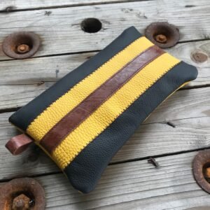 Trousse en patchwork cuir noir jaune marron