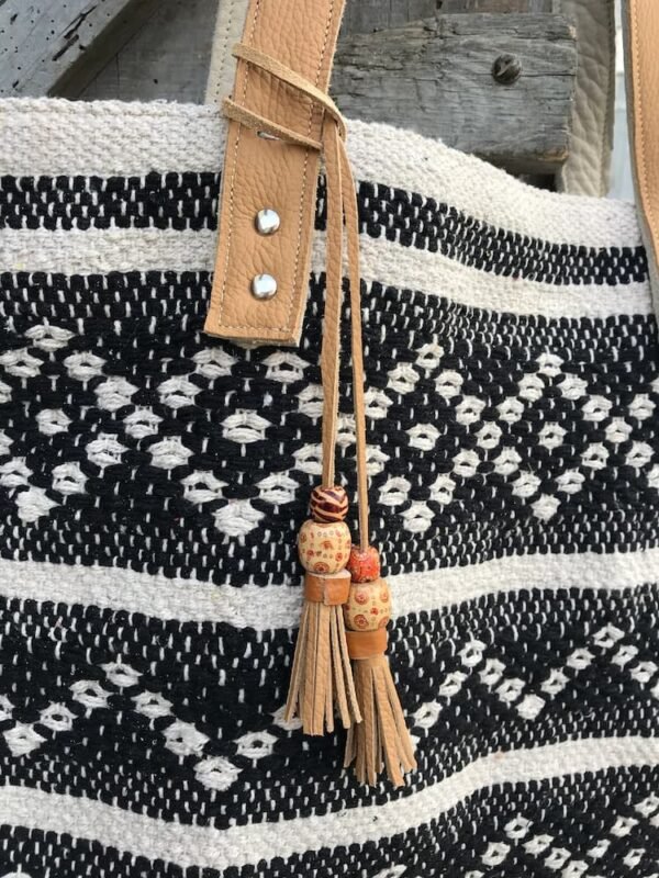 Grand sac en coton noir et beige détails