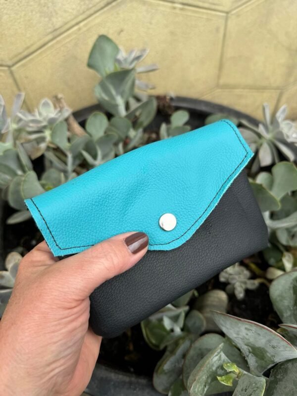 Pochette en cuir à compartiment URIKA turquoise et noir