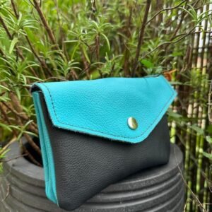 pochette en cuir URIKA turquoise et noir