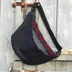 Banane en cuir noir et tissu de style ethnique