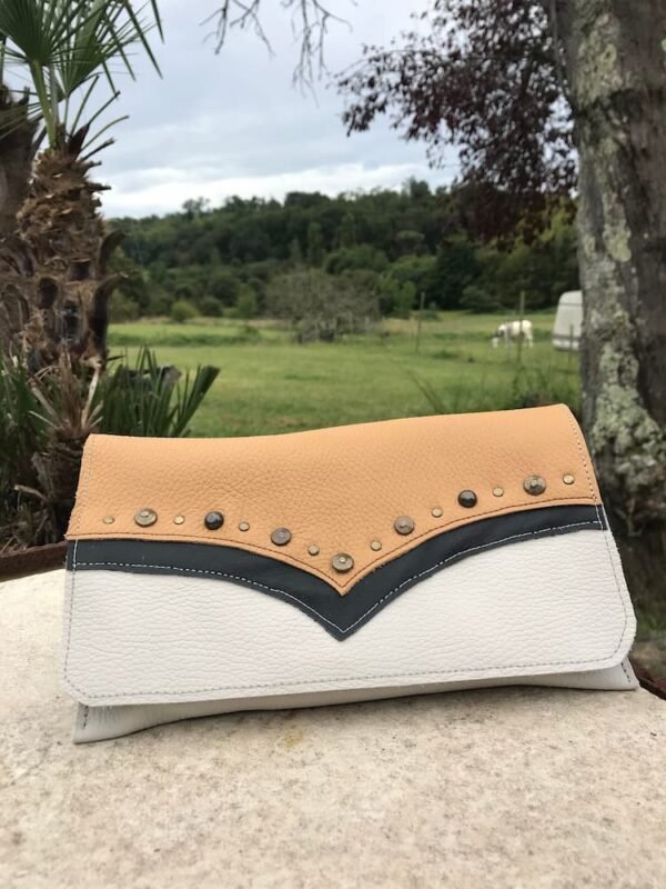 Pochette western en cuir gris