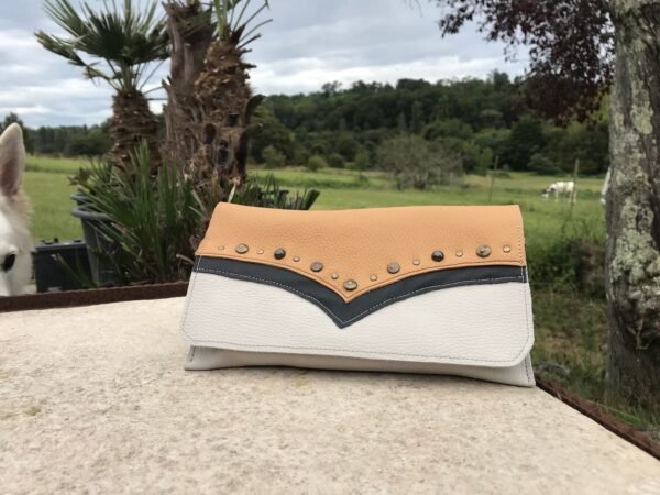 Pochette western en cuir gris