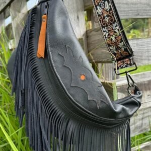 Banane en cuir noir KANZA style western