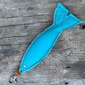 Porte-clés poisson en cuir turquoise et noir