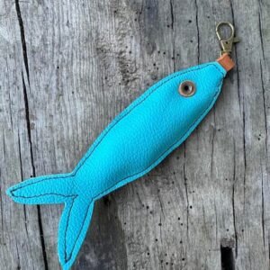 Porte-clés poisson en cuir turquoise et marron