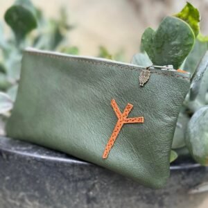 Pochette en cuir vert