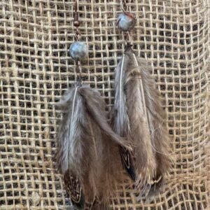 Boucles plumes et perle jaspe