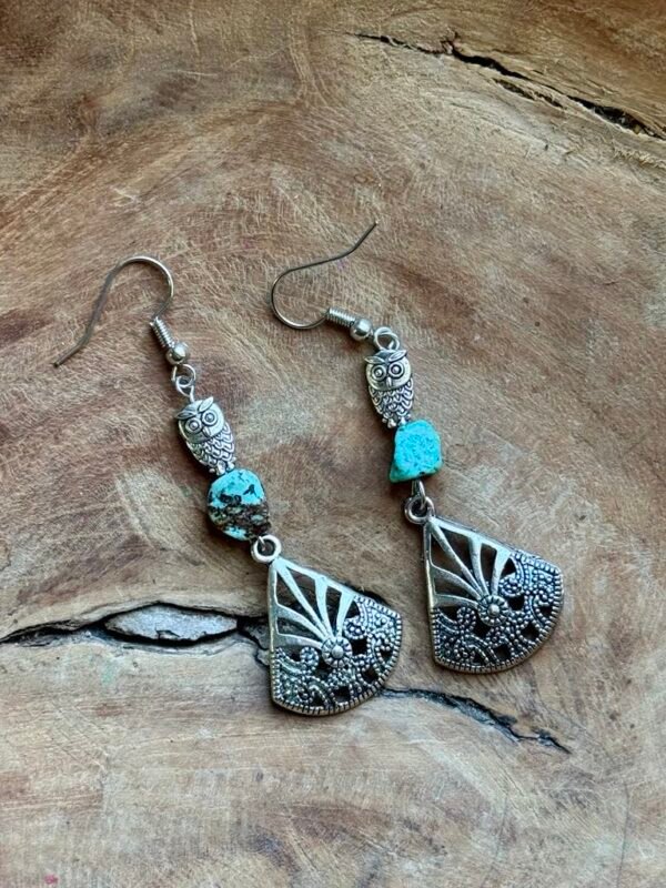 Boucles d'oreilles chouette éventail pépite turquoise