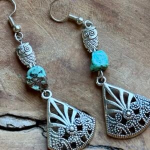 Boucles d'oreilles chouette éventail pépite turquoise