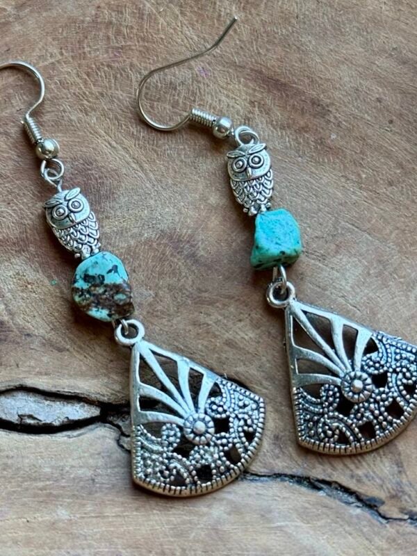 Boucles d'oreilles chouette éventail pépite turquoise